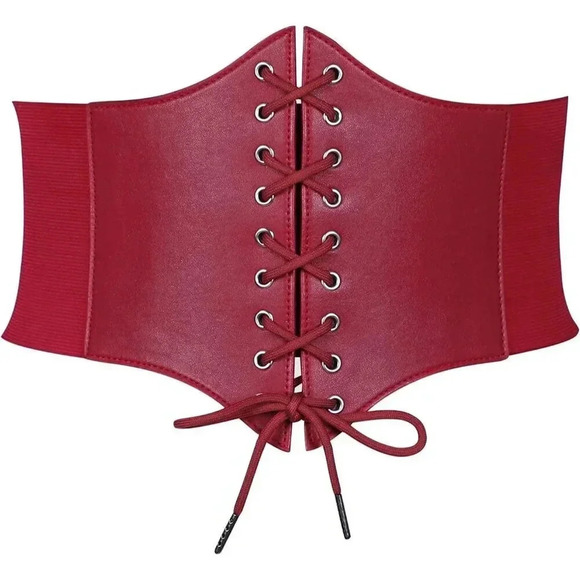 Women's Elastic  Red Costume Waist Belt Lace-up Tied Waspie Corset Belts - Picture 1 of 6